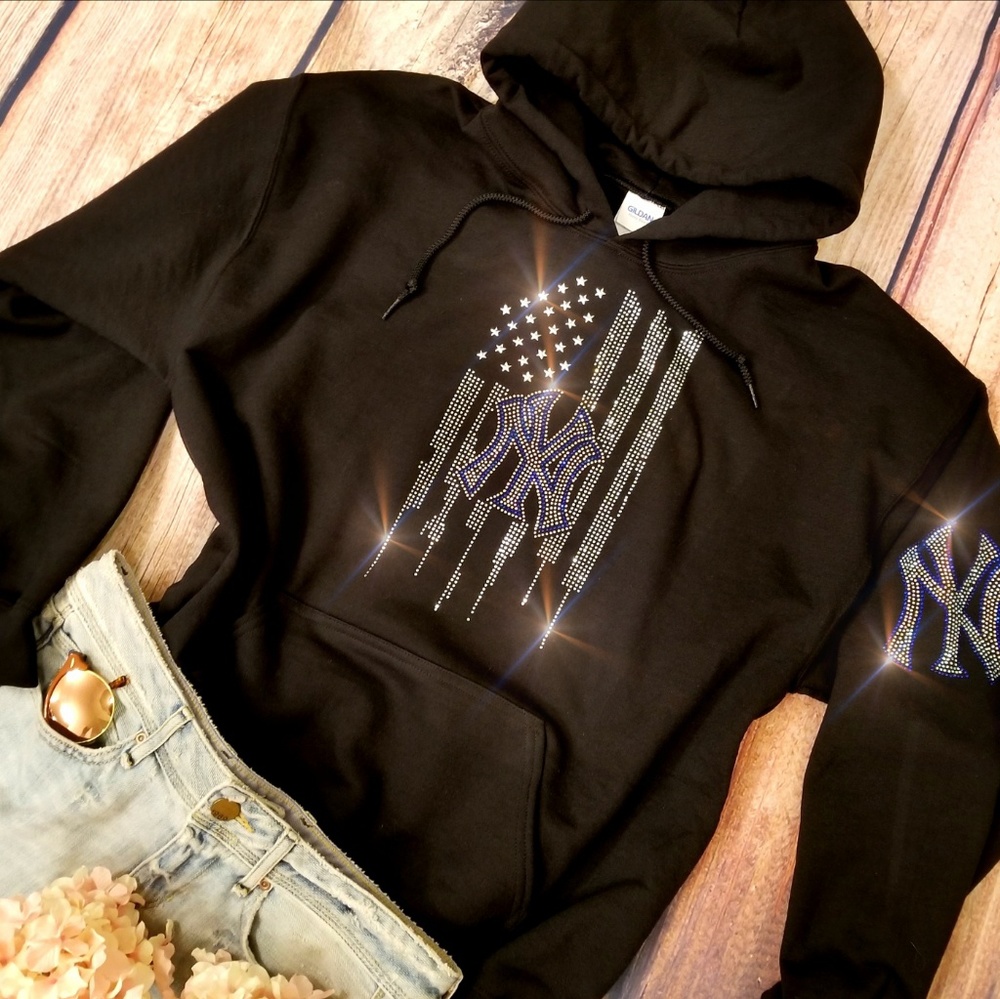New Rhinestone New York Yankees Hoodie Unisex Sweatshirt Small thru XL